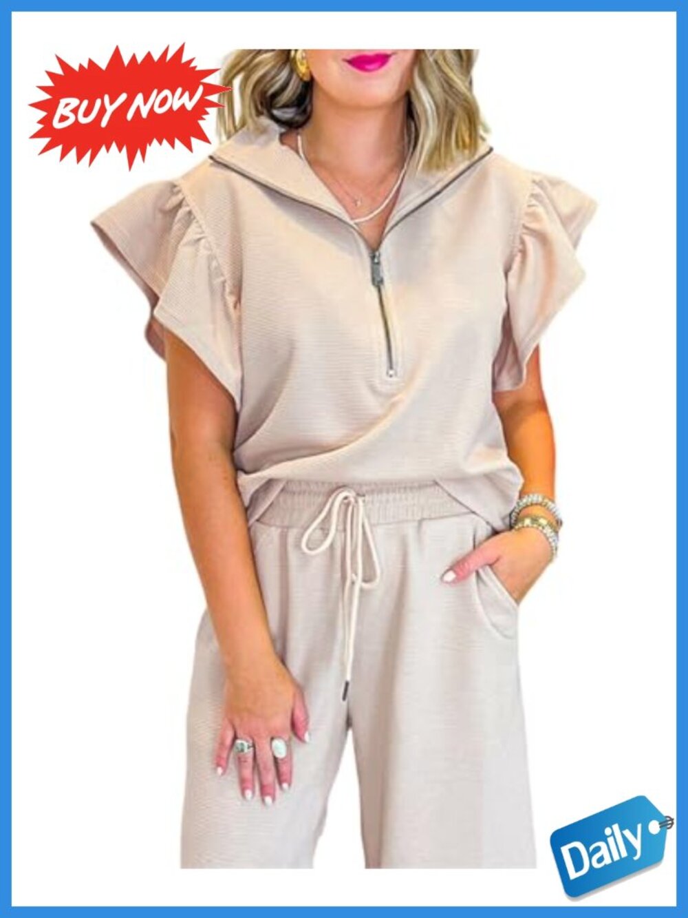 SELINK Womens Two Piece Set Ruffle Cap Sleeve Tracksuit Lounge Outfit